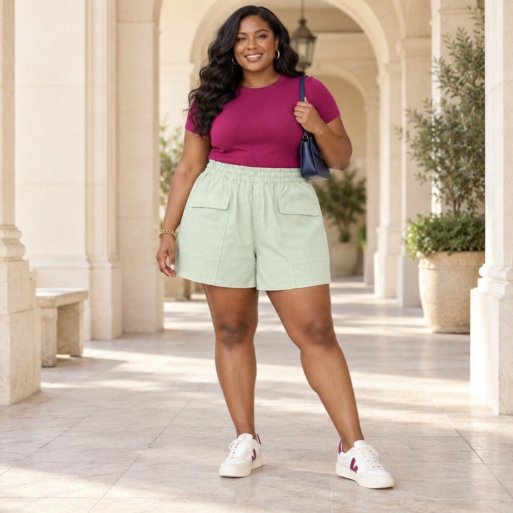 Madewell Softdrape Shorts WMNS XL Sage Green Elastic Waist Cargo Casual Chic